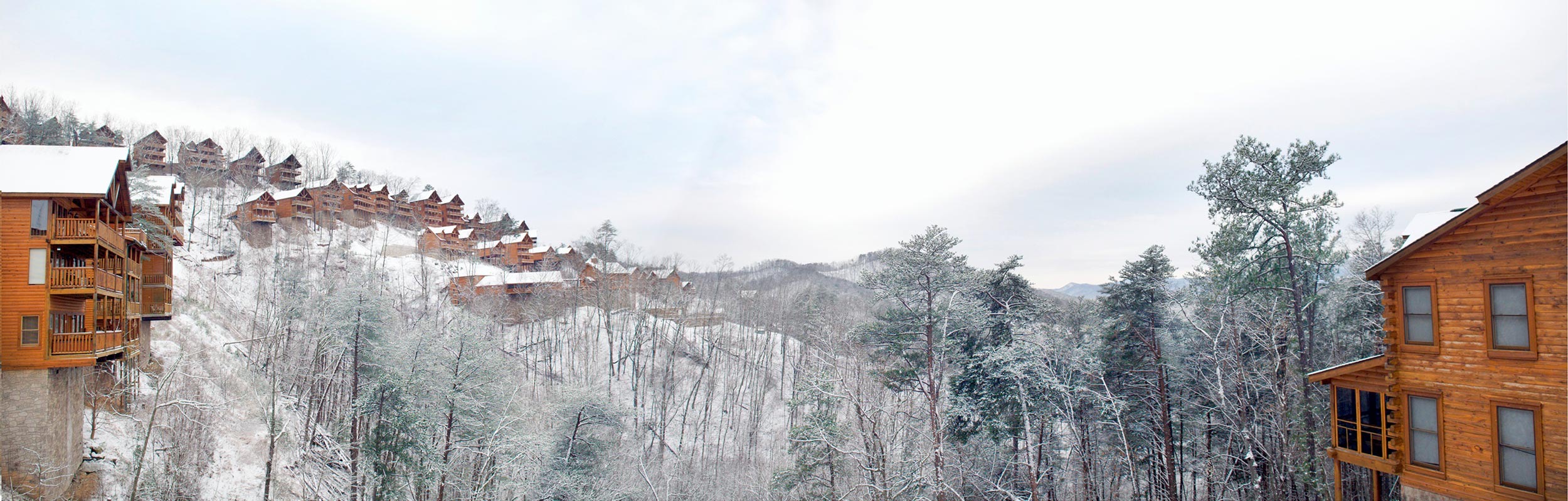 Mountain cabin resort under snow